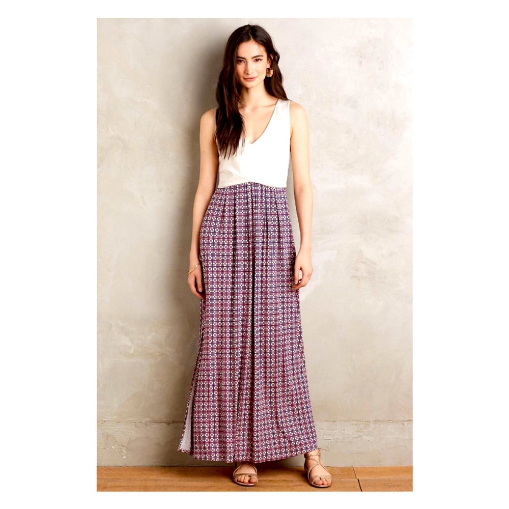 Anthropologie MAEVE Ivory-Purple Maxi Dress Size M Sleeveless